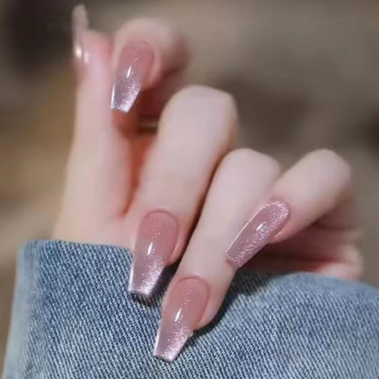 24 pcs Cat Eye Coffin Press On Nails