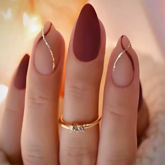 Red Gold Line  Press on Nails